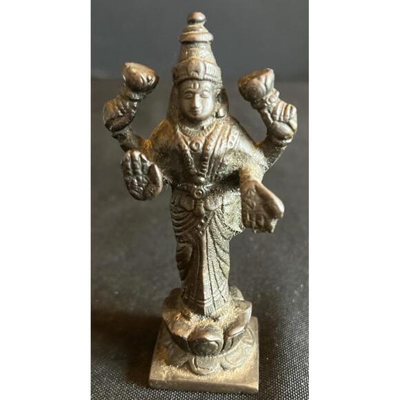 Vintage Made In India Bronze Sculpture of Hindu Deity Narayana Vishnu 3.75”